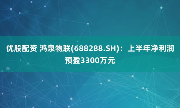 優股配資 鴻泉物聯(688288.SH)：上半年凈利潤預盈3300萬元