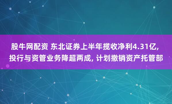 股牛網(wǎng)配資 東北證券上半年攬收凈利4.31億, 投行與資管業(yè)務(wù)降超兩成, 計(jì)劃撤銷資產(chǎn)托管部